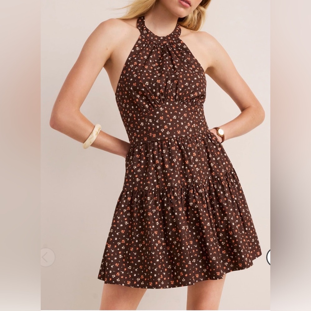 NWT: Francesca's Collections Brown Floral Mini Halter Dress